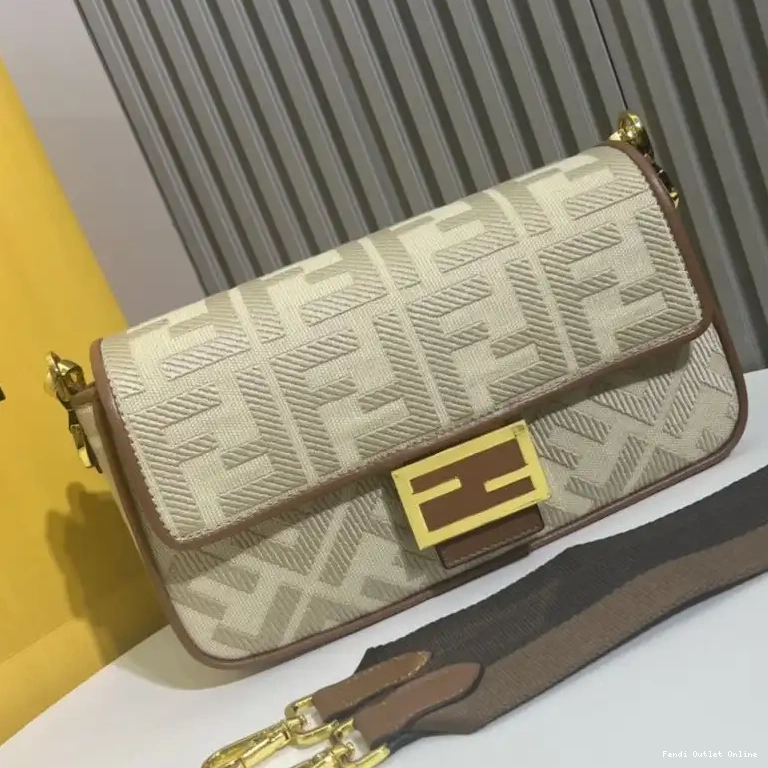 Cheap Beige In Bag Fendi Canvas FF Baguette Medium Motif 0504
